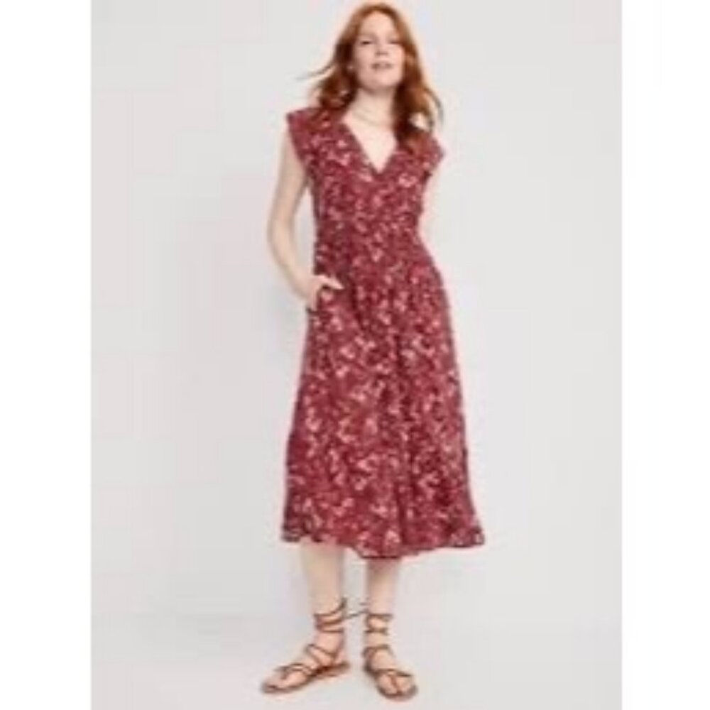 NEW Old Navy Womens 3x Floral Midi Dress Flutter Beachy Cottage Prairie Pockets - Picture 1 of 5